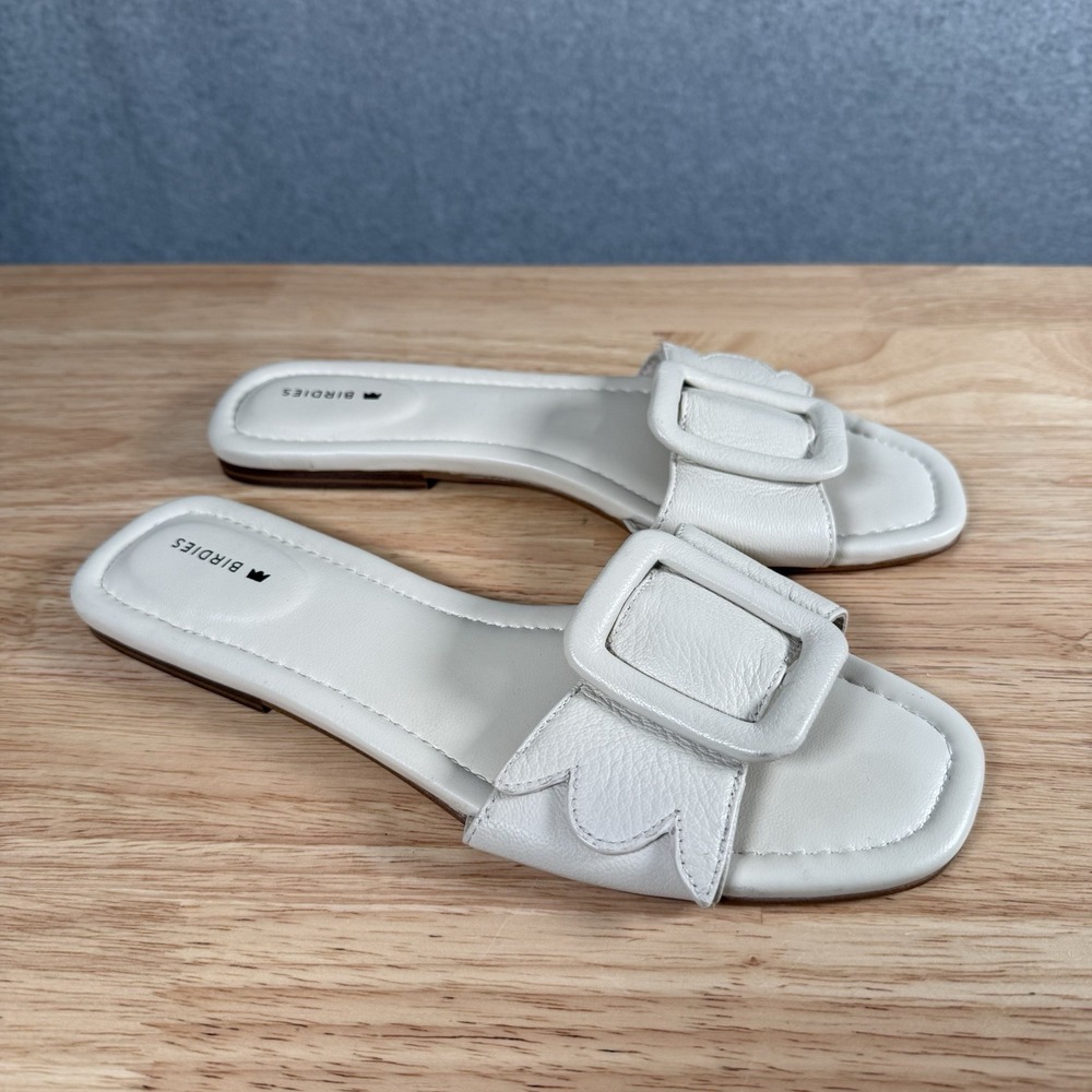 Birdies the kiwi bone Leather Flat Slide Sandals womens 7.5
